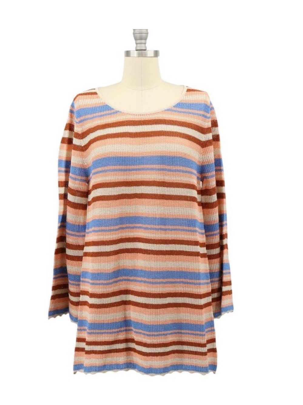Cinq a Sept Greer Striped Knit Sweater Dress in Peach, Brown & Blue - Picture 3 of 3
